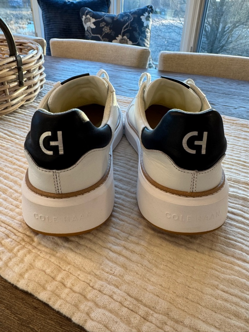 Cole Haan White Leather Sneakers with Black Tongue Accents - Picture 3 of 8